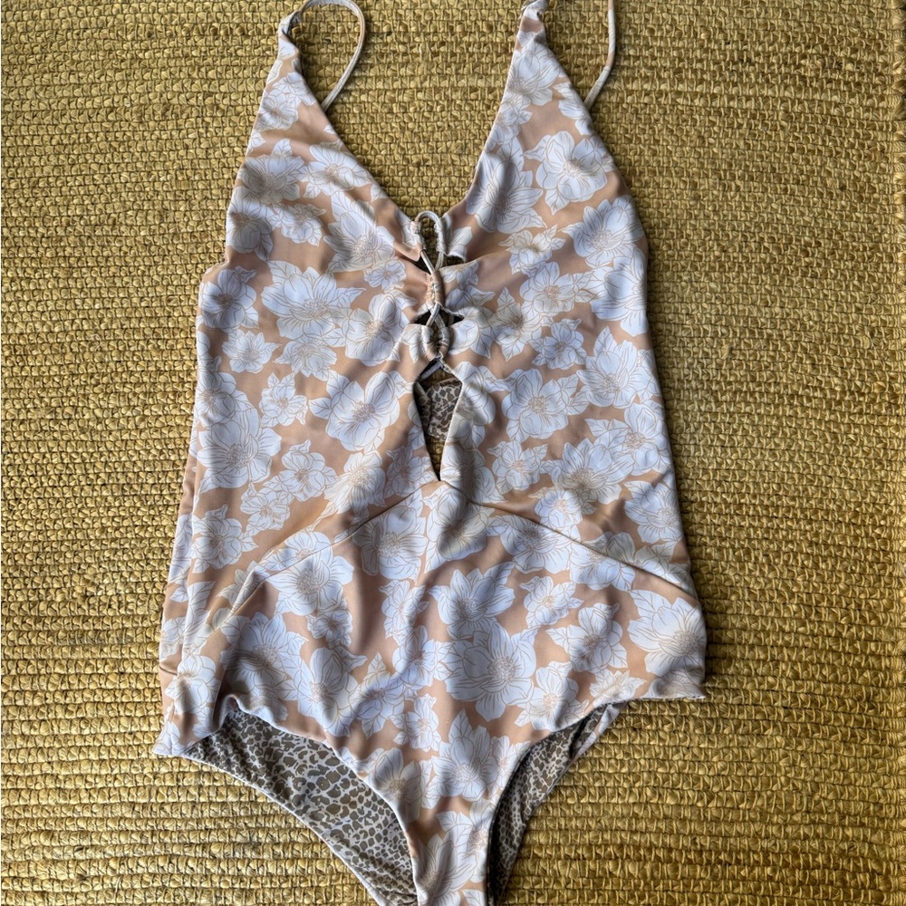 Acacia Swimwear Floral One Piece - Tan and White